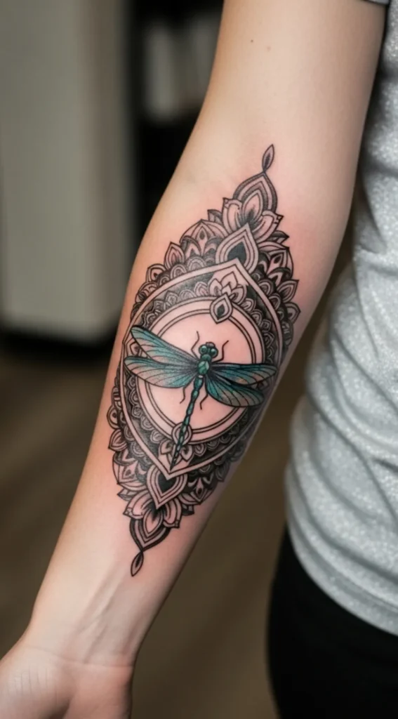 Dragonfly with Mandala Frame Composition