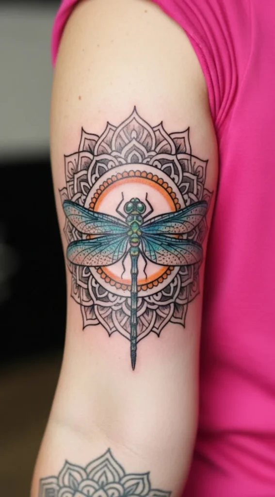 Dragonfly with Mandala Halo Effect