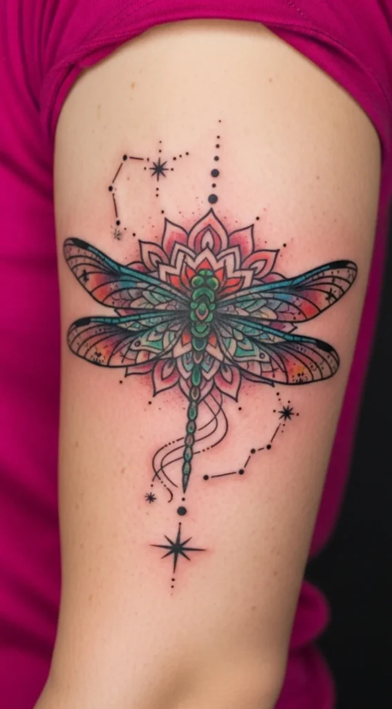 Dragonfly with Mandala and Star Accents