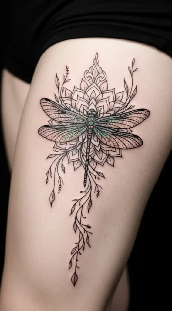 Dragonfly with Mandala and Vine Flow