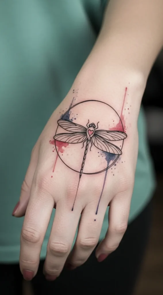Dragonfly with Minimal Circle Frame on Hand