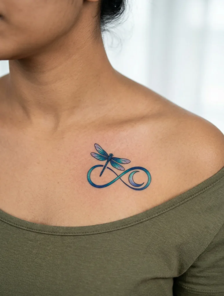 Dragonfly with Moon and Infinity Symbol
