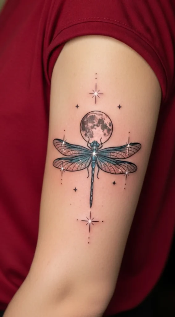 Dragonfly with Moon and Sparkle Details