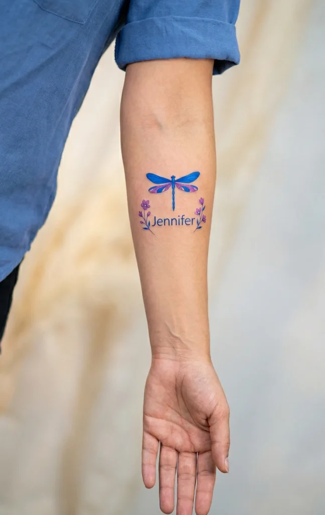 Dragonfly with Name and Floral Detail