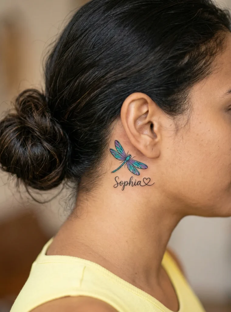 Dragonfly with Name and Heart Accent