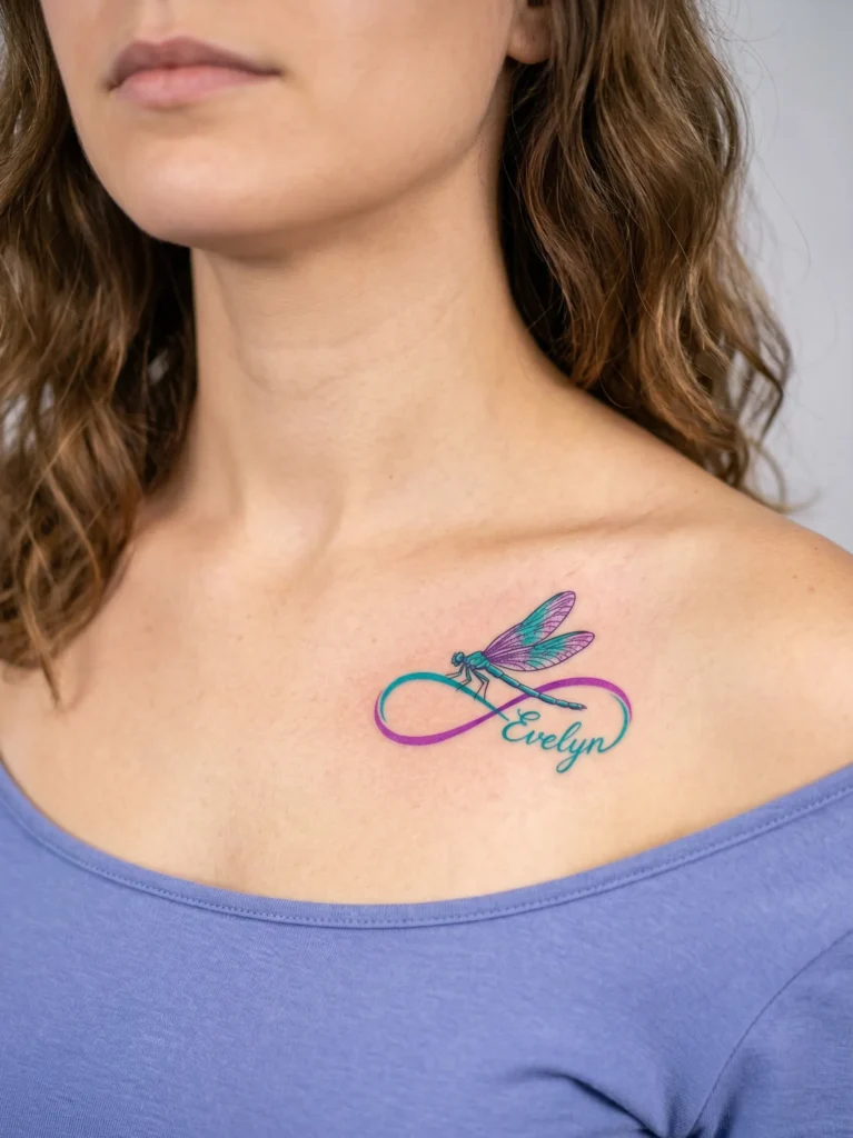 Dragonfly with Name and Infinity Symbol