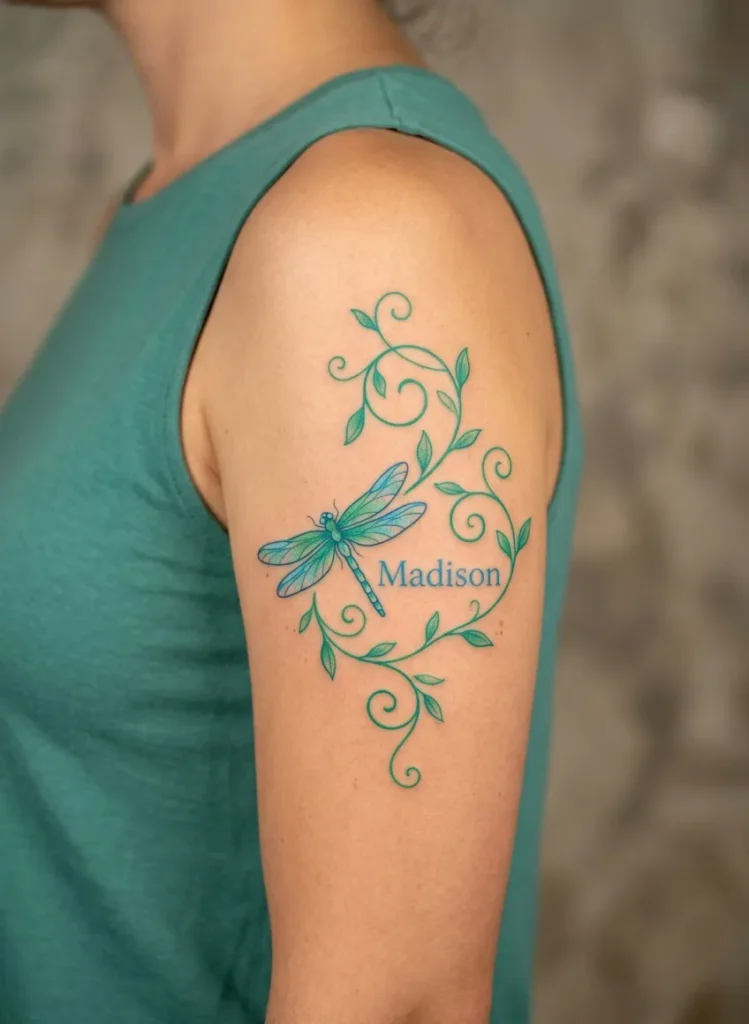 Dragonfly with Name and Vine Wrap Design