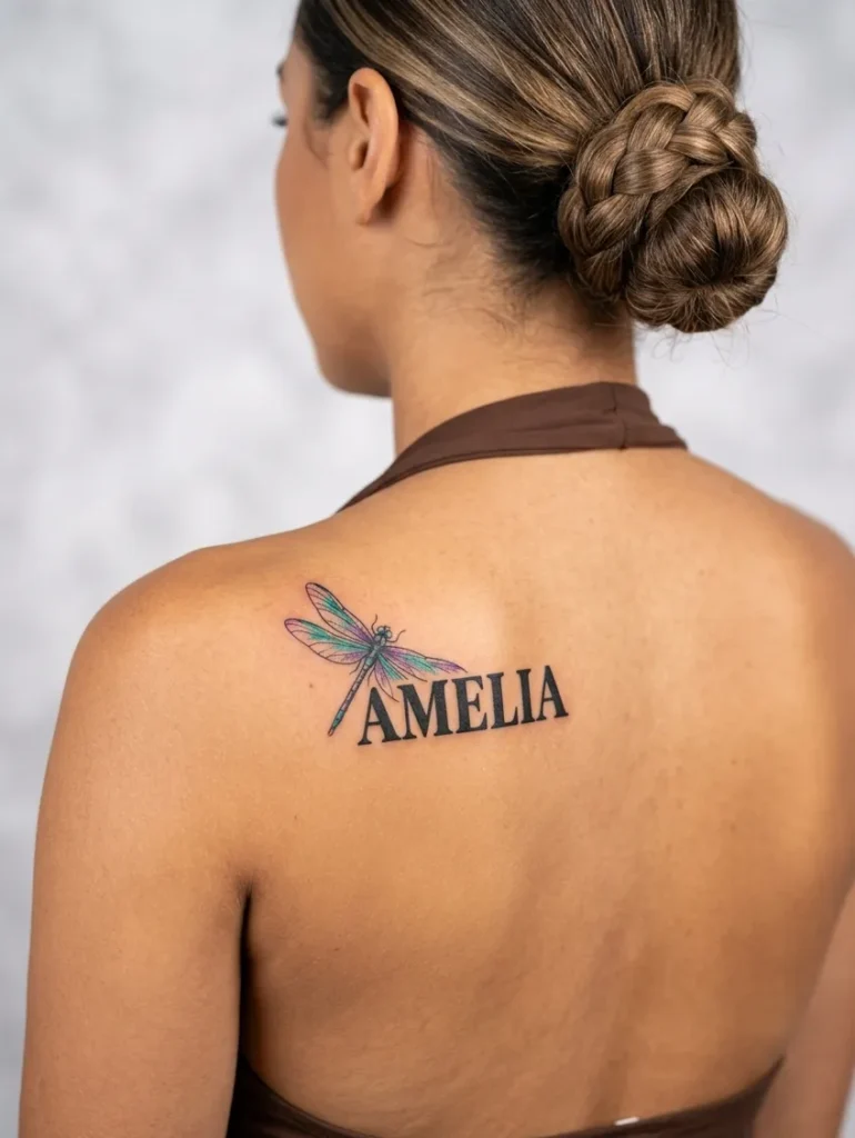 Dragonfly with Name in Bold Serif Font