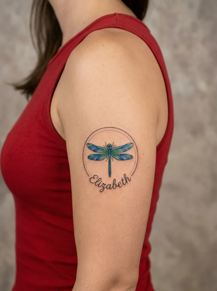 Dragonfly with Name in Circle Frame