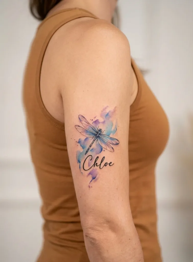 Dragonfly with Name in Watercolor Style