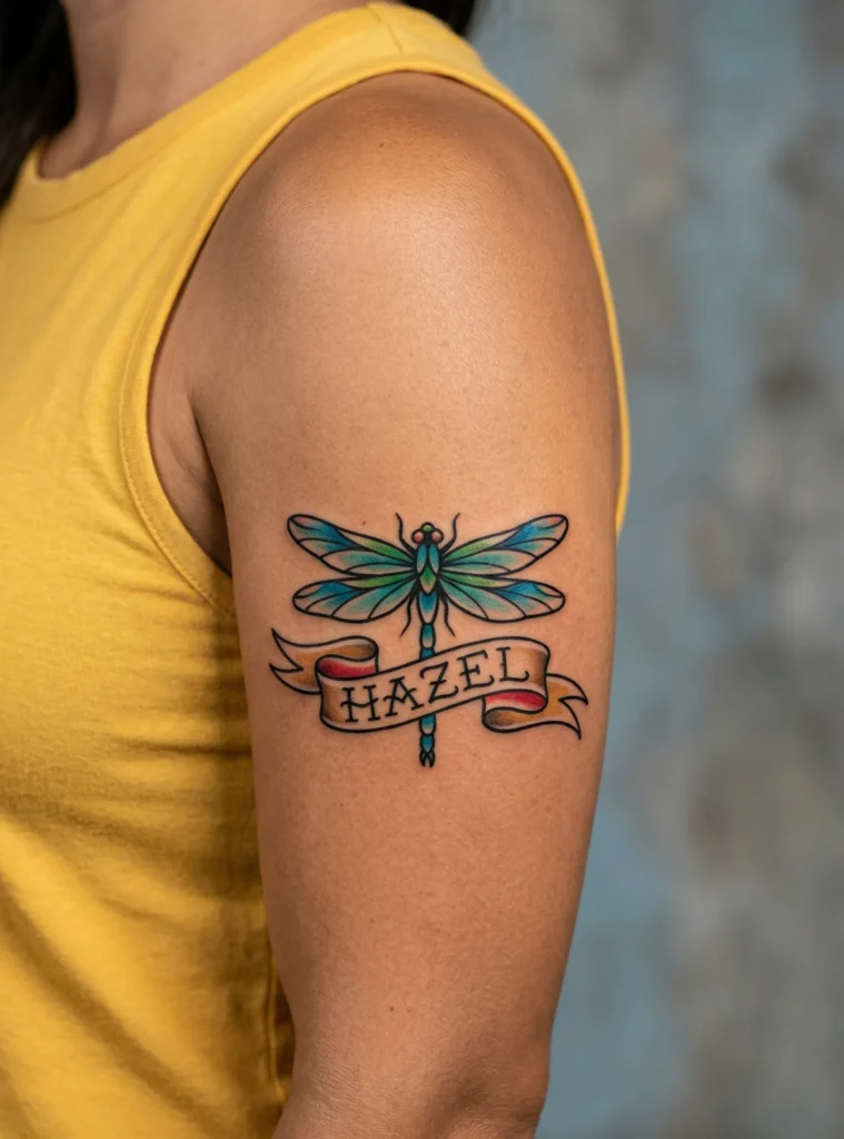 Dragonfly with Name on Ribbon Banner