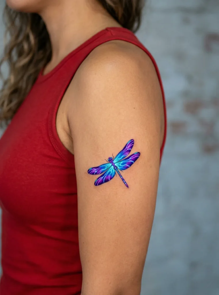 Dragonfly with Neon Blue and Purple Wings