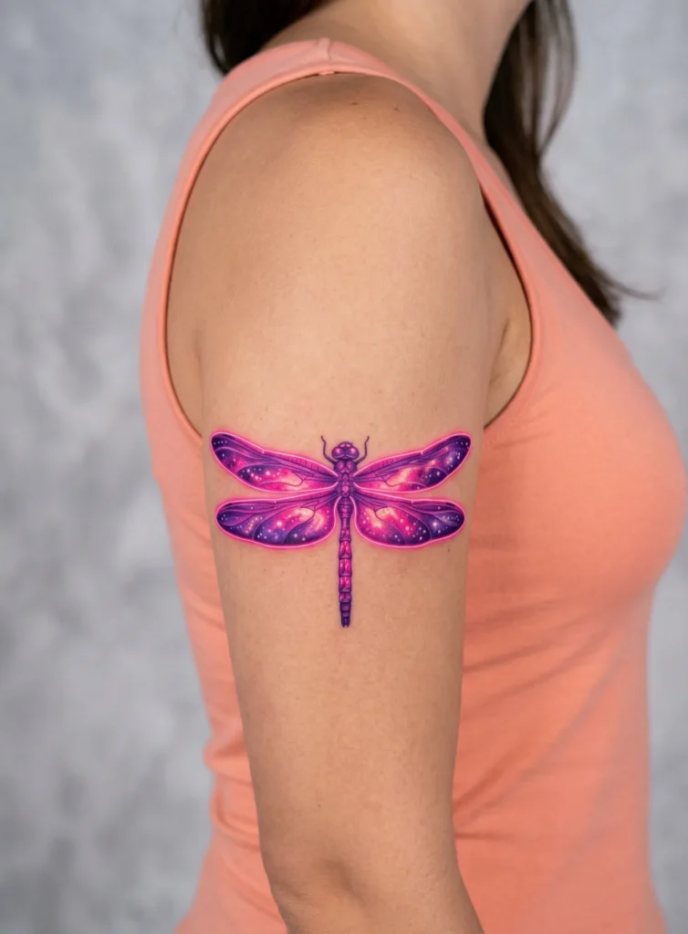 Dragonfly with Neon Galaxy Glow Wings