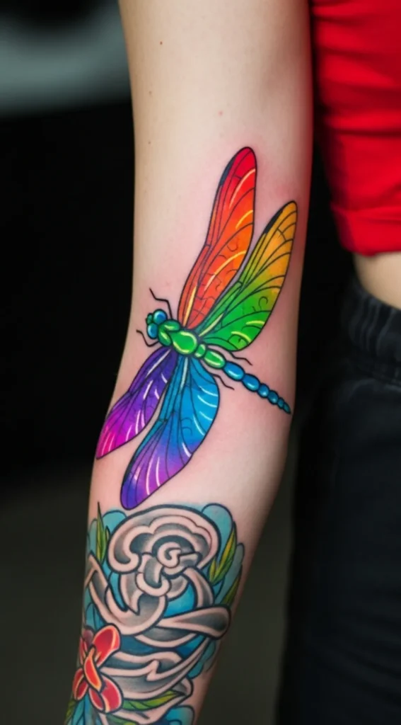 Dragonfly with Neon Rainbow Light Effect