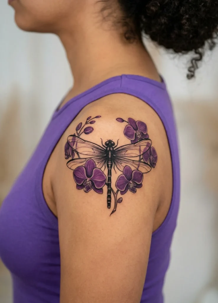 Dragonfly with Orchid Petal Detailing