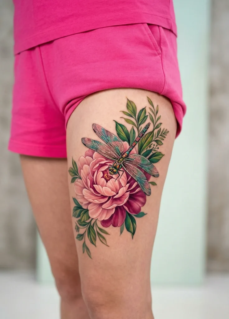 Dragonfly with Peony Floral Fusion