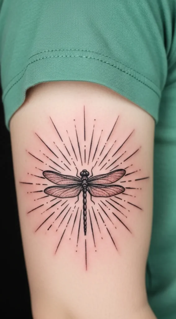 Dragonfly with Radiant Sun Rays