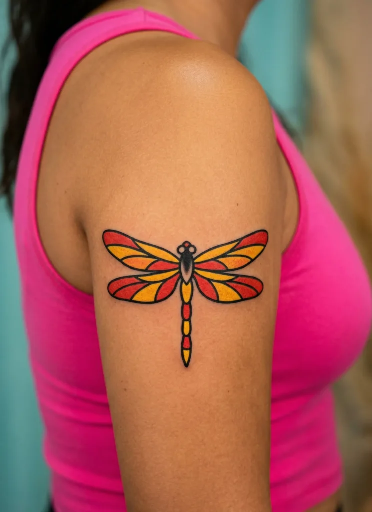 Dragonfly with Red and Yellow Wing Fill