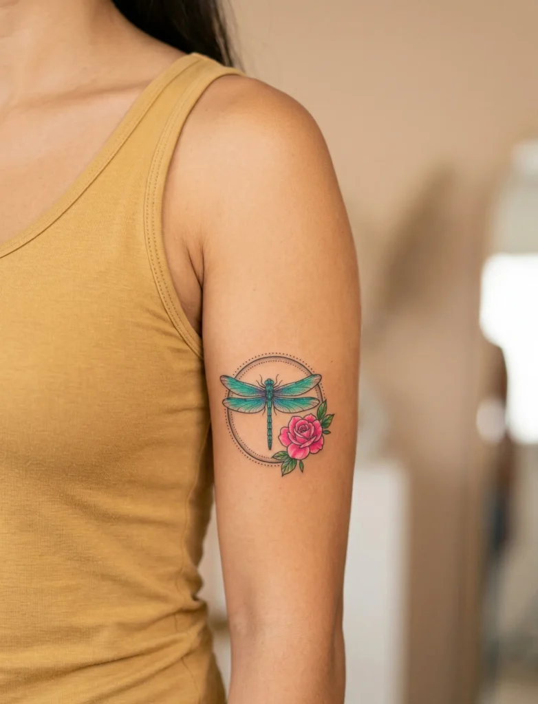 Dragonfly with Rose Circle Frame