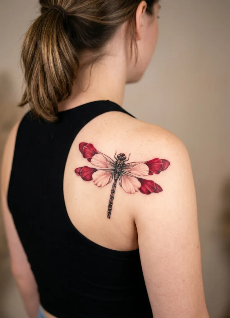 Dragonfly with Rose Petal Wings