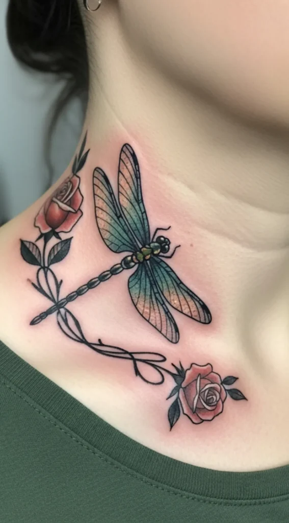 Dragonfly with Rose Wrapped Tail Design