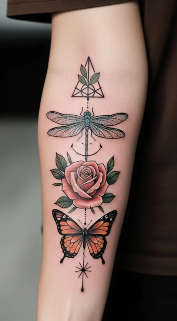 Dragonfly with Rose and Butterfly Combo