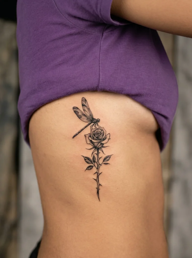Dragonfly with Rose and Thorn Detail