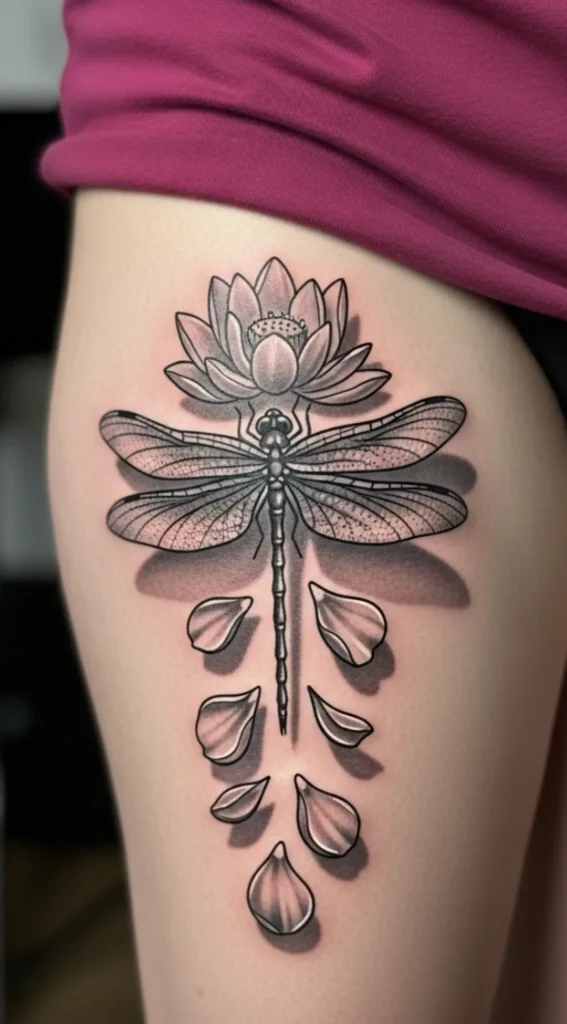 Dragonfly with Shadowed Petal Accents