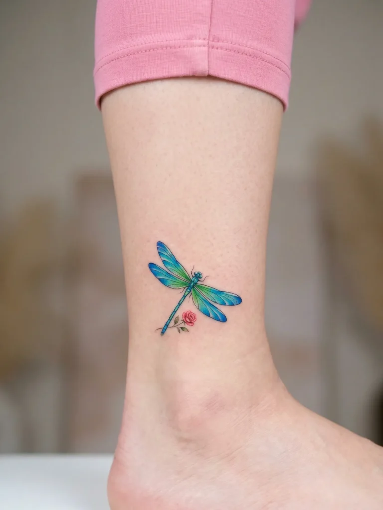 Dragonfly with Small Rose Accent
