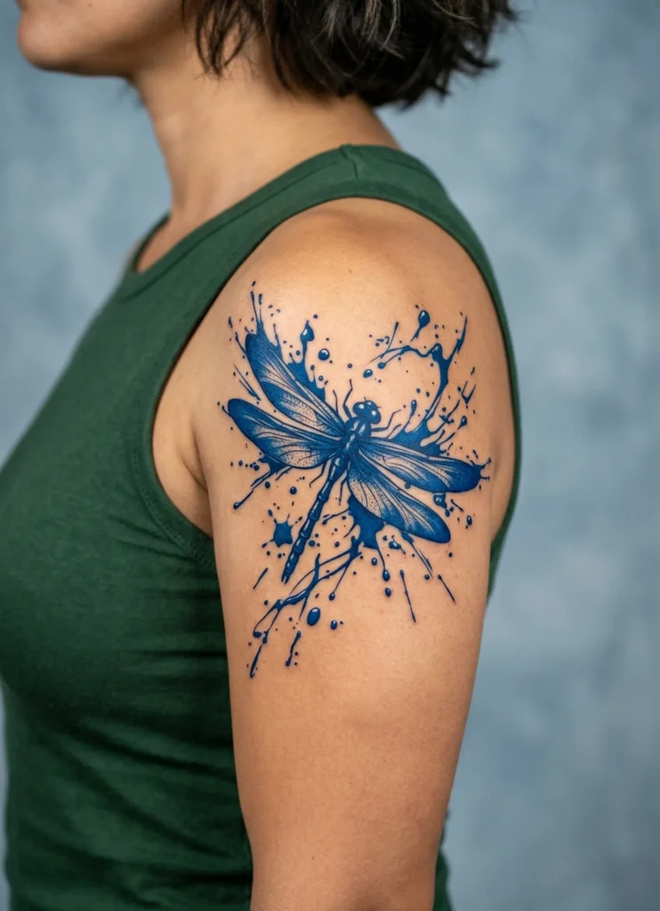 Dragonfly with Splash Ink Effect
