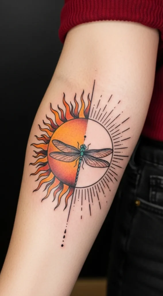 Dragonfly with Split Sun Design