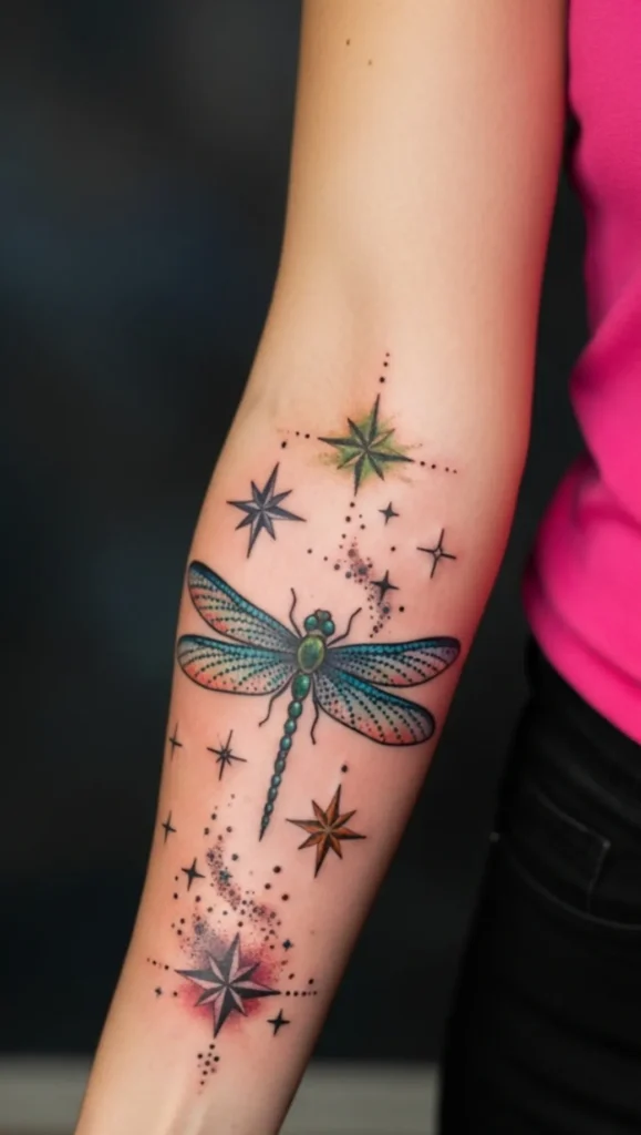 Dragonfly with Star and Dotwork Blend