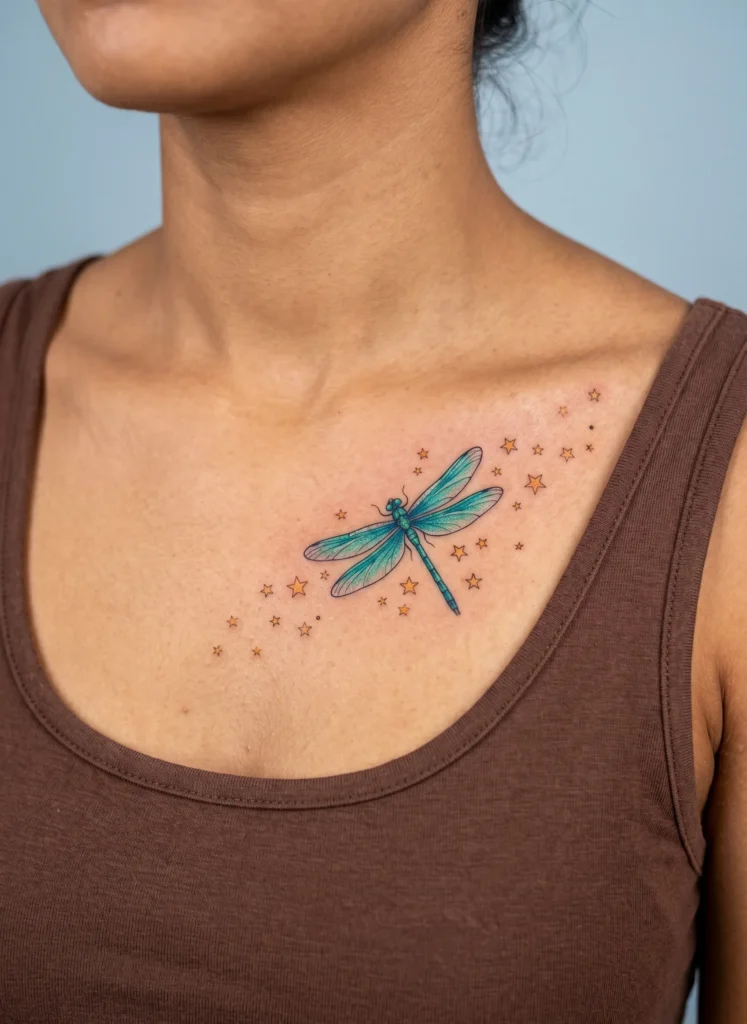 Dragonfly with Stars Scattered Around Body