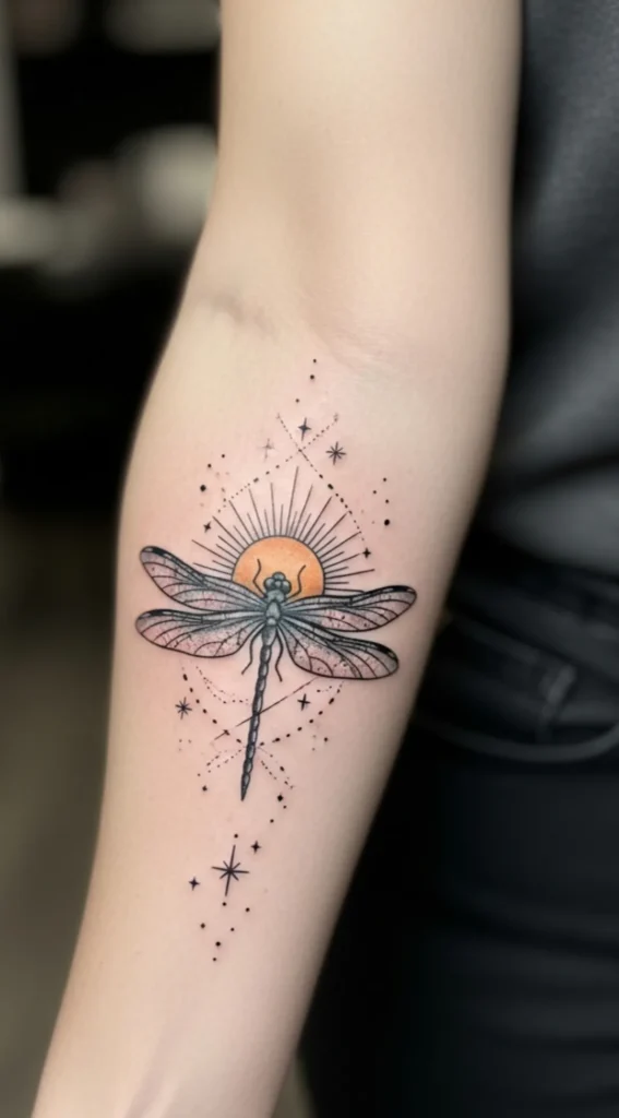Dragonfly with Sun and Star Accents