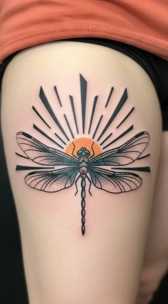 Dragonfly with Sunburst Wing Design