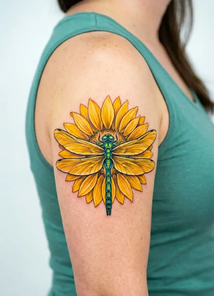 Dragonfly with Sunflower Wing Details