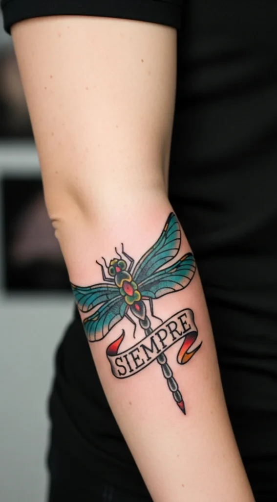 Dragonfly with Traditional Banner and Lettering