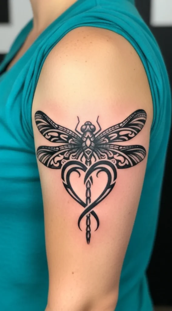 Dragonfly with Tribal Heart Fusion