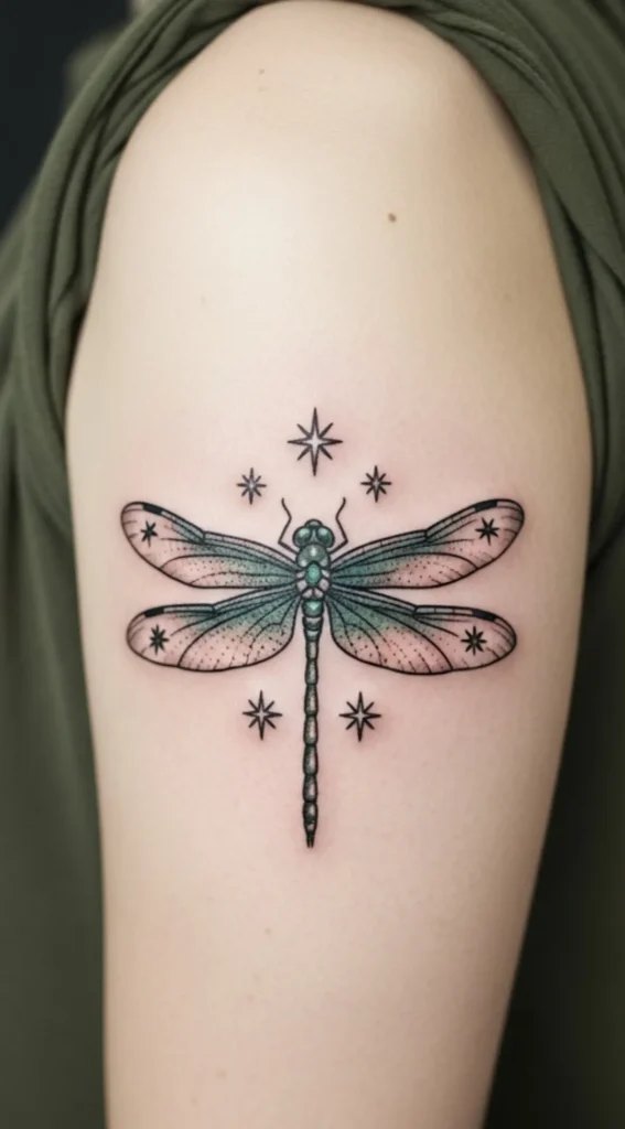 Dragonfly with Twin Stars on Each Wing Tip