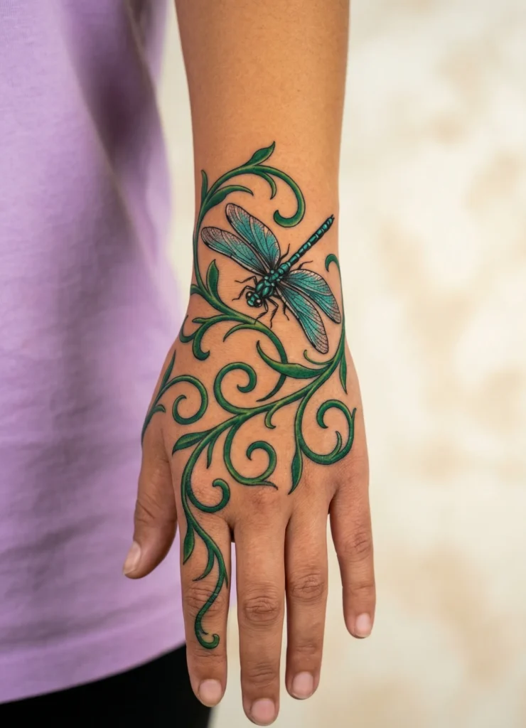 Dragonfly with Vine Wrap Around Hand