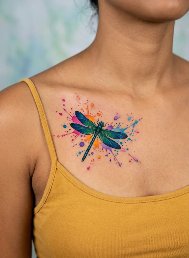Dragonfly with Vivid Ink Splatter Effect