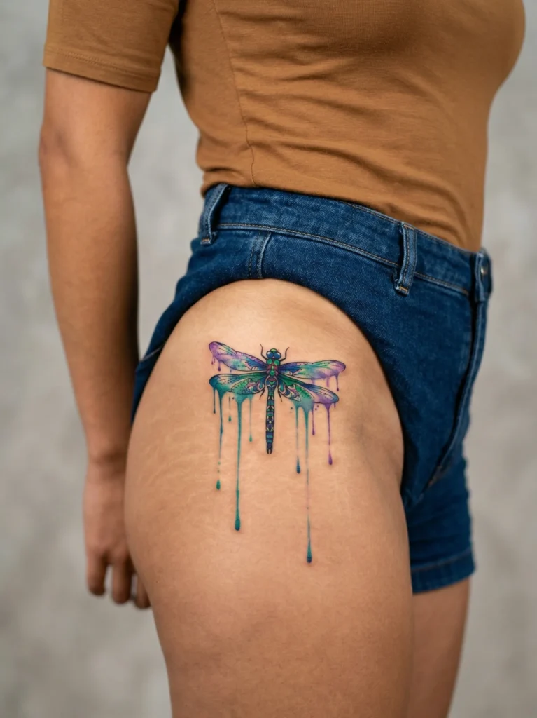 Dragonfly with Watercolor Drip Effect