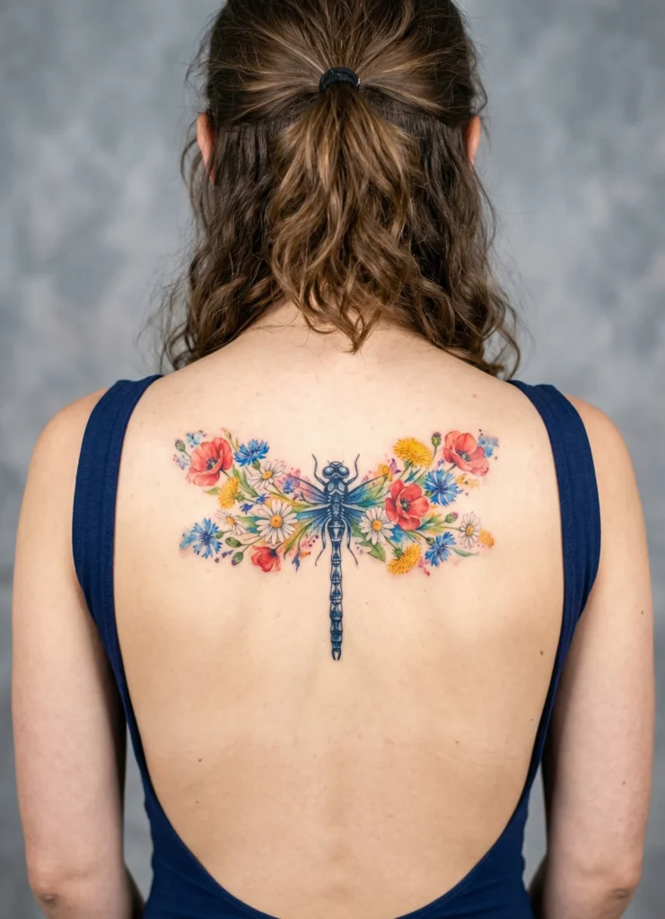 Dragonfly with Wildflower Bouquet Wings