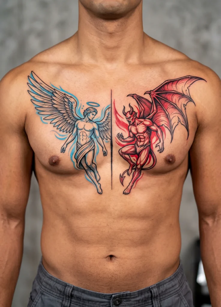 Duality Chest Tattoo Split Design