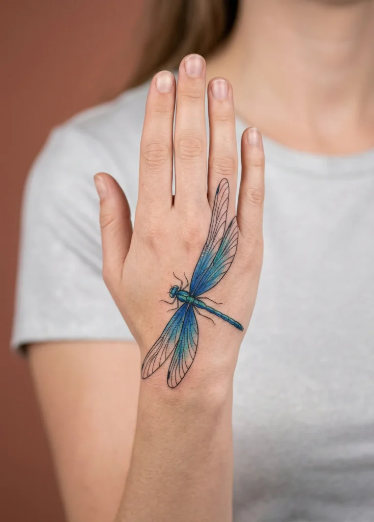 Elegant Dragonfly with Long Wings on Hand