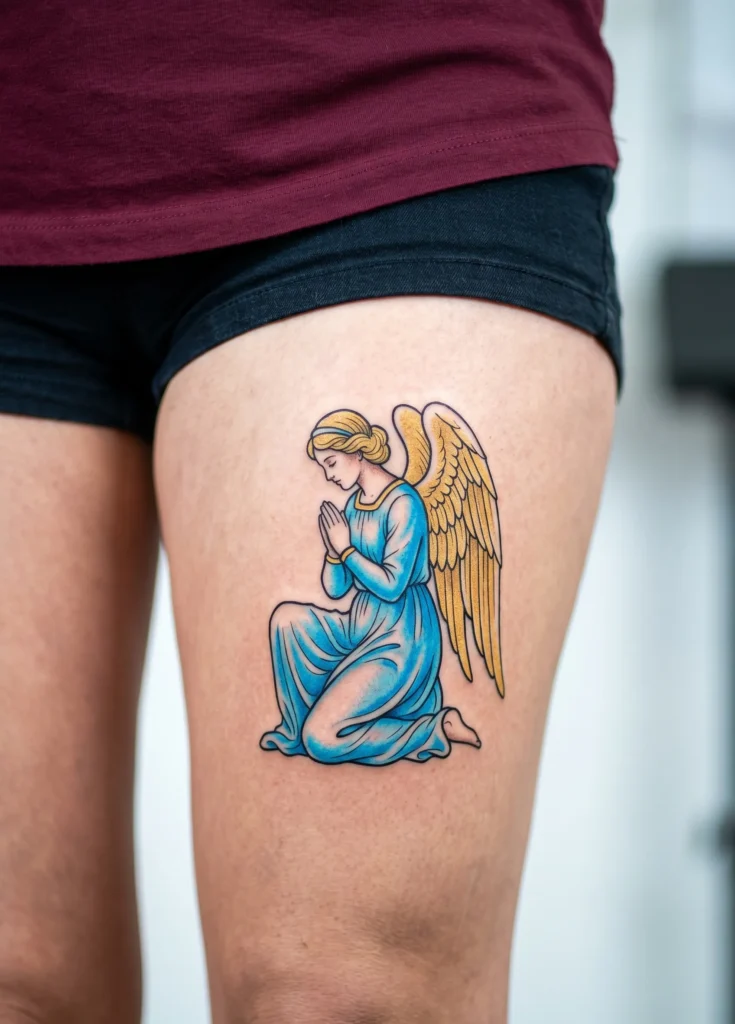 Elegant Kneeling Angel Tattoo