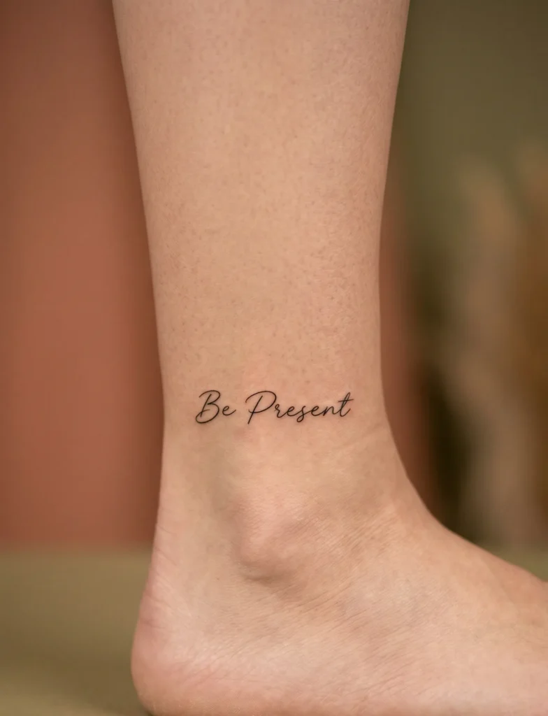 Elegant Script "Be Present" on Ankle