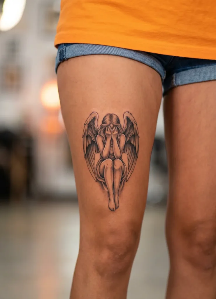 Fallen Angel Covering Face Gently