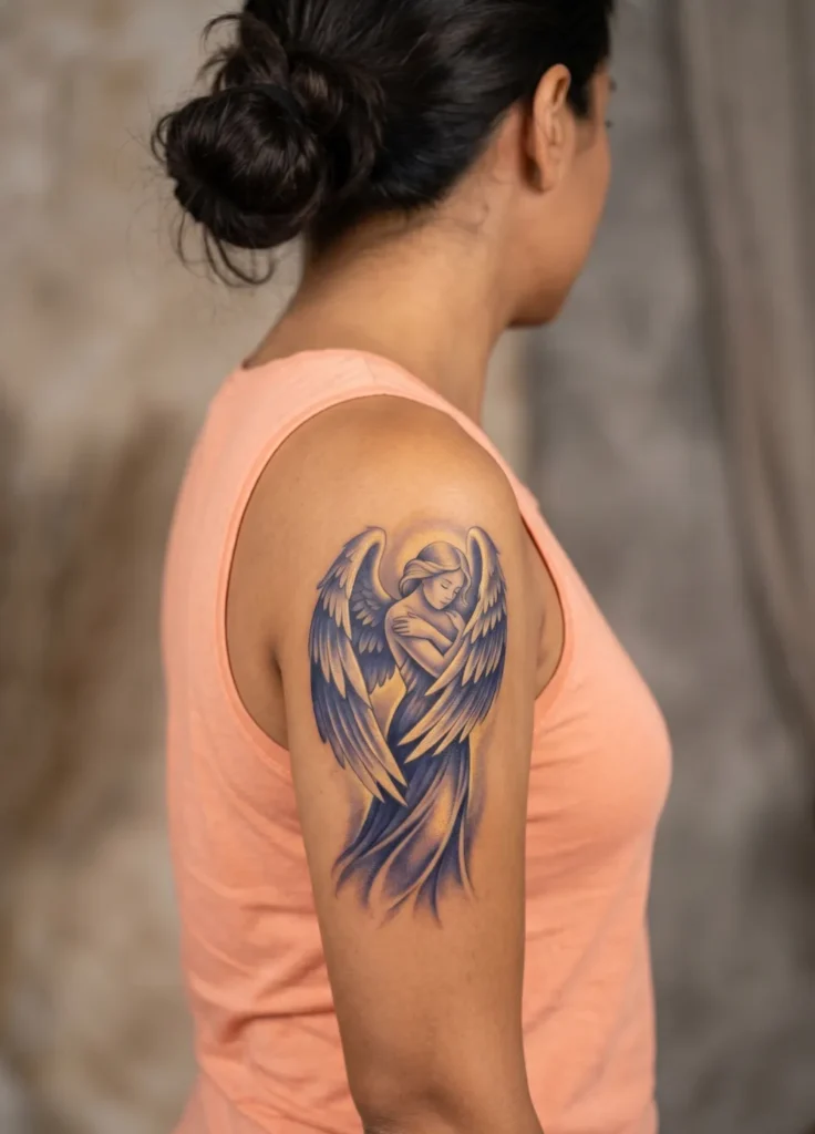 Fallen Angel Hugging Self