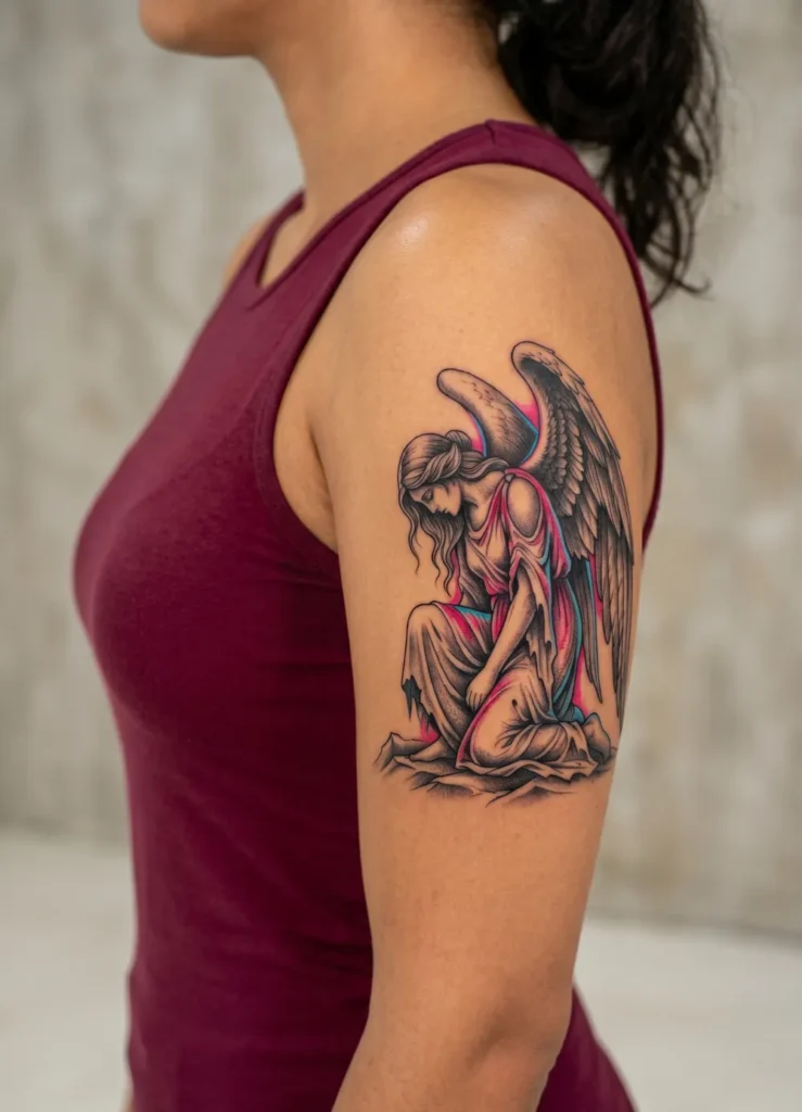 Fallen Angel Kneeling in Sorrow